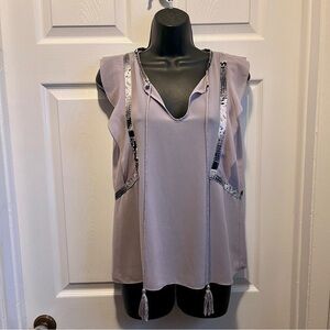 Rudsak Sheer Ruffled Sleeveless Tassel Faux Leather Purple Blouse XS Women